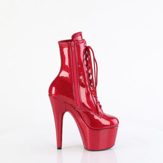 Product image of Pleaser ADORE-1020GP Fuchsia Glitter Pat/M 7 Inch Heel 2 3/4 Inch PF Lace-Front Ankle Boot Side Zip