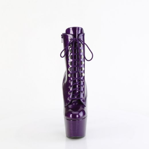 Product image of Pleaser ADORE-1020GP Purple Glitter Pat/M 7 Inch Heel 2 3/4 Inch PF Lace-Front Ankle Boot Side Zip