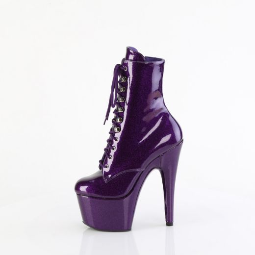 Product image of Pleaser ADORE-1020GP Purple Glitter Pat/M 7 Inch Heel 2 3/4 Inch PF Lace-Front Ankle Boot Side Zip