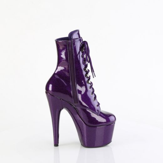 Product image of Pleaser ADORE-1020GP Purple Glitter Pat/M 7 Inch Heel 2 3/4 Inch PF Lace-Front Ankle Boot Side Zip