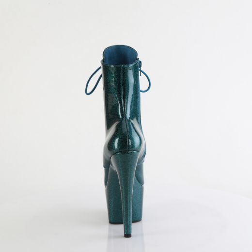 Product image of Pleaser ADORE-1020GP Teal Glitter Pat/M 7 Inch Heel 2 3/4 Inch PF Lace-Front Ankle Boot Side Zip