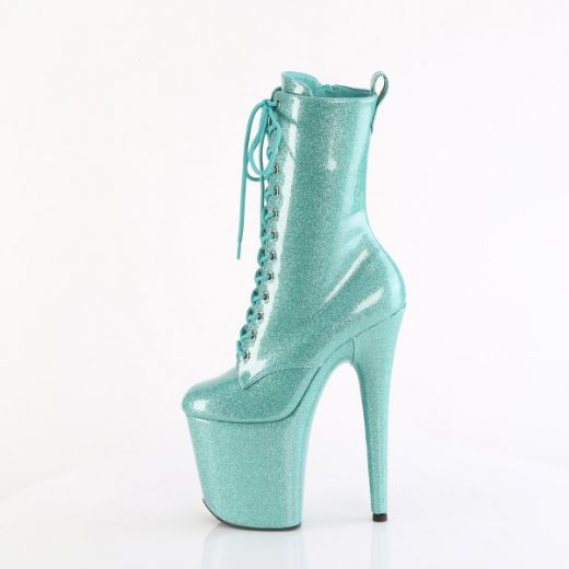 Product image of Pleaser FLAMINGO-1040GP Aqua Glitter Pat/M 8 Inch Heel 4 Inch PF Lace Up Front Ankle Boot Side Zip