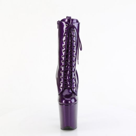 Product image of Pleaser FLAMINGO-1040GP Purple Glitter Pat/M 8 Inch Heel 4 Inch PF Lace Up Front Ankle Boot Side Zip