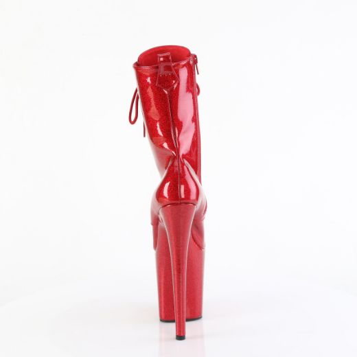 Product image of Pleaser FLAMINGO-1040GP Ruby Red Glitter Pat/M 8 Inch Heel 4 Inch PF Lace Up Front Ankle Boot Side Zip