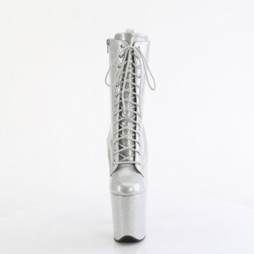 Product image of Pleaser FLAMINGO-1040GP Slv Glitter Pat/M 8 Inch Heel 4 Inch PF Lace Up Front Ankle Boot Side Zip