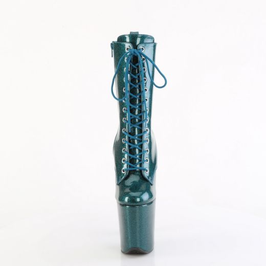 Product image of Pleaser FLAMINGO-1040GP Teal Glitter Pat/M 8 Inch Heel 4 Inch PF Lace Up Front Ankle Boot Side Zip