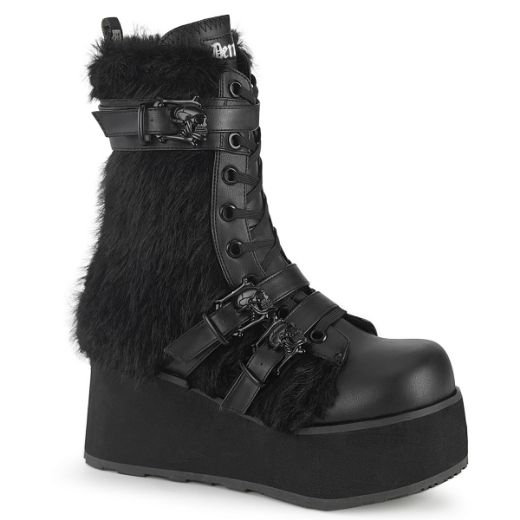 Product image of Demonia TRASHVILLE-218 Blk Vegan Leather-Faux Fur 3 1/4 Inch PF Lace-Up Mid-Calf Boot Side Zip
