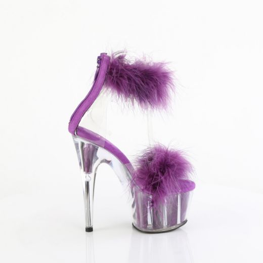 Product image of Pleaser ADORE-724F Clr-Purple Fur/M 7 Inch Heel 2 3/4 Inch PF Marabou Fur Ankle Cuff Sandal Back Zip