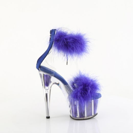 Product image of Pleaser ADORE-724F Clr-Royal Blue Fur/M 7 Inch Heel 2 3/4 Inch PF Marabou Fur Ankle Cuff Sandal Back Zip