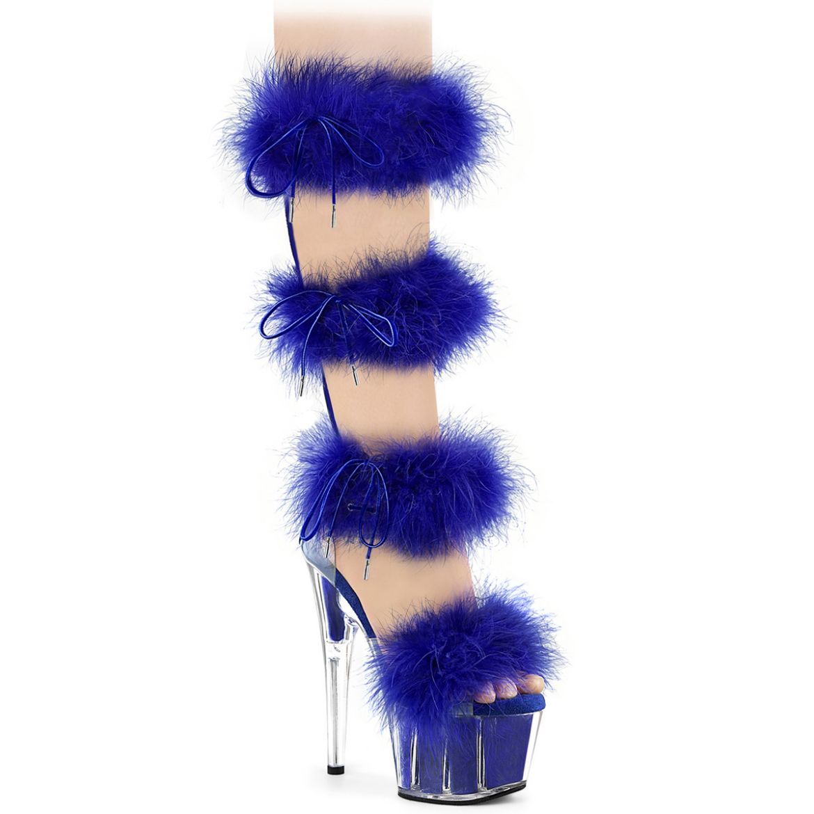 Product image of Pleaser ADORE-728F Clr-Royal Blue Fur/M 7 Inch Heel 2 3/4 Inch PF Marabou Fur Sandal Back Zip
