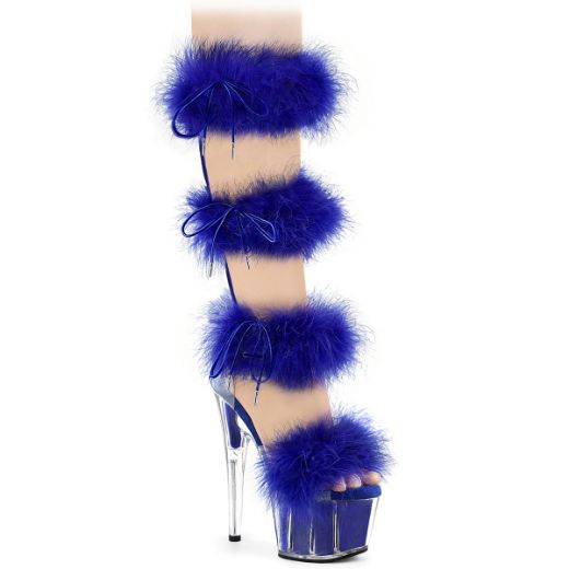Product image of Pleaser ADORE-728F Clr-Royal Blue Fur/M 7 Inch Heel 2 3/4 Inch PF Marabou Fur Sandal Back Zip