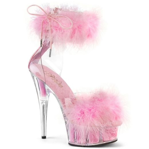 Product image of Pleaser DELIGHT-624F Clr-B. Pink Fur/M 6 Inch Heel 1 3/4 Inch PF Marabou Fur Ankle Cuff Sandal Back Zip