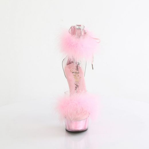 Product image of Pleaser DELIGHT-624F Clr-B. Pink Fur/M 6 Inch Heel 1 3/4 Inch PF Marabou Fur Ankle Cuff Sandal Back Zip