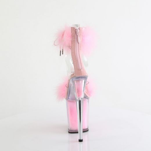 Product image of Pleaser FLAMINGO-824F Clr-B. Pink Fur/M 8 Inch Heel 4 Inch PF Marabou Fur Ankle Cuff Sandal Back Zip