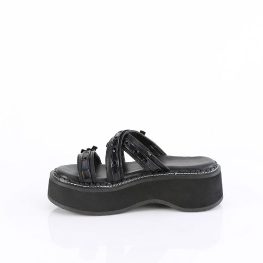 Product image of Demonia EMILY-07 Blk Vegan Leather-Holo Pat 3 1/2 Inch Platform Strappy Sandal