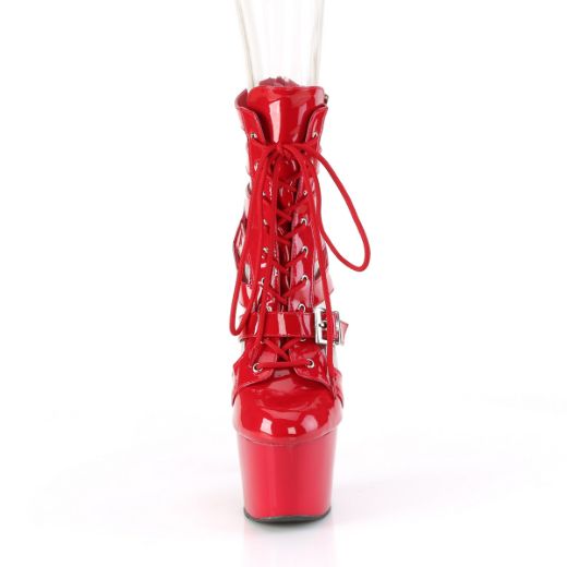 Product image of Pleaser ADORE-1013MST Red Pat/Red 7 Inch Heel 2 3/4 Inch PF Strappy Lace-Up Cage Bootie Back Zip