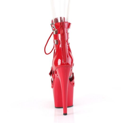 Product image of Pleaser ADORE-1013MST Red Pat/Red 7 Inch Heel 2 3/4 Inch PF Strappy Lace-Up Cage Bootie Back Zip