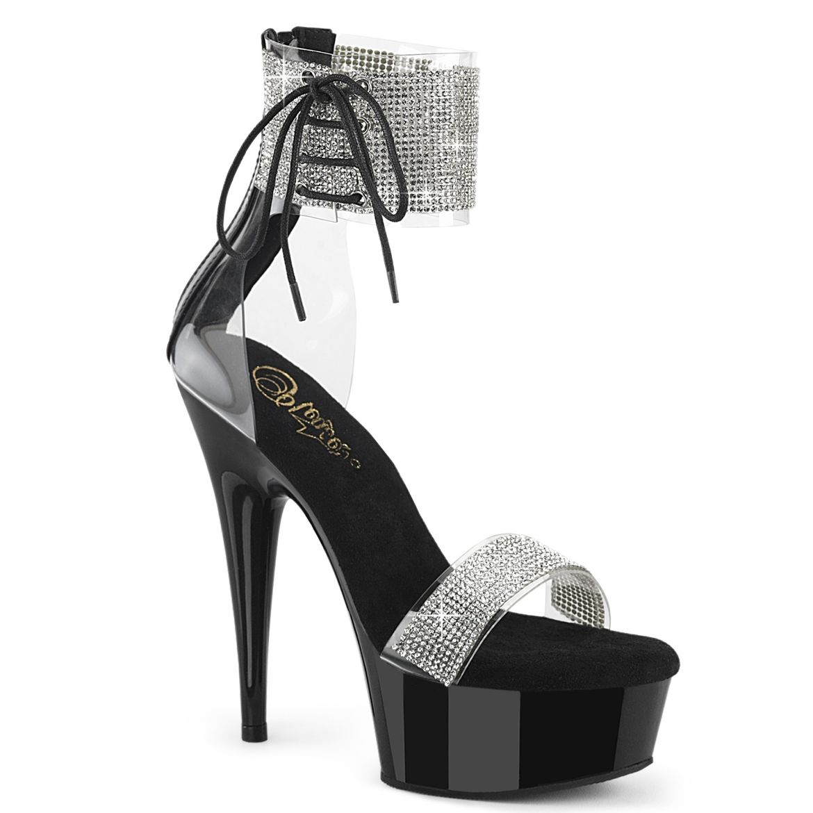 Product image of Pleaser DELIGHT-627RS Clr-Blk/Blk 6 Inch Heel 1 3/4 Inch PF Ankle Cuff Sandal w/RS Back Zip