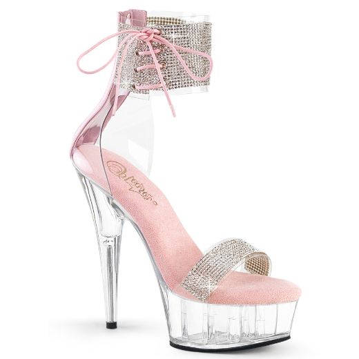Product image of Pleaser DELIGHT-627RS Clr-B. Pink/Clr 6 Inch Heel 1 3/4 Inch PF Ankle Cuff Sandal w/RS Back Zip