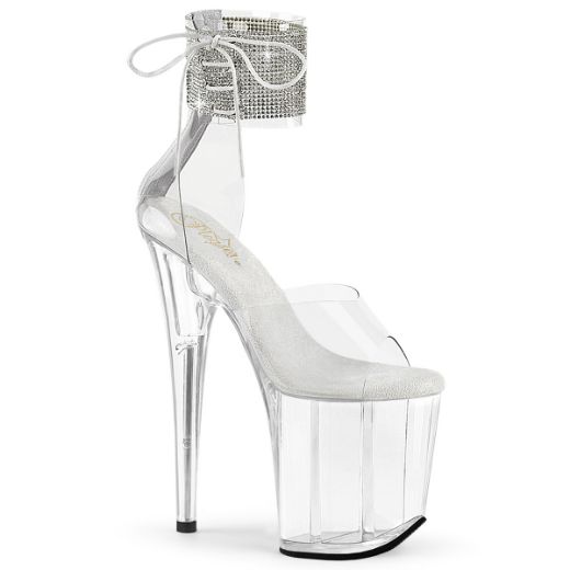 Product image of Pleaser FLAMINGO-824RS Clr/Clr 8 Inch Heel 4 Inch PF Rhinestoned Ankle Cuff Sandal Back Zip