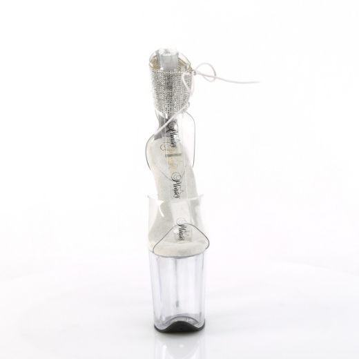 Product image of Pleaser FLAMINGO-824RS Clr/Clr 8 Inch Heel 4 Inch PF Rhinestoned Ankle Cuff Sandal Back Zip