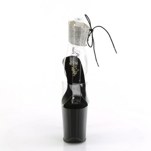 Product image of Pleaser FLAMINGO-891-2RS Clr/Blk 8 Inch Heel 4 Inch PF Rhinestoned Ankle Cuff Sandal