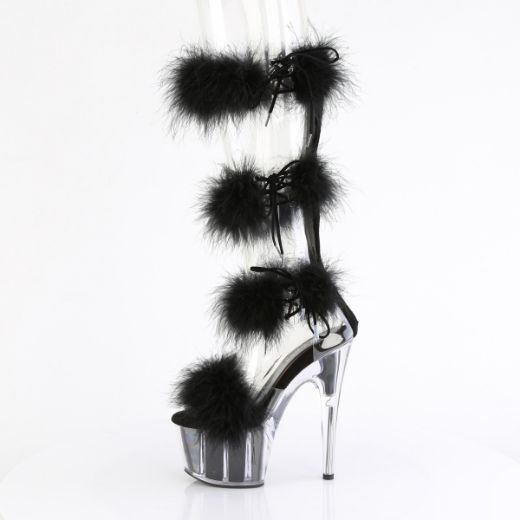 Product image of Pleaser ADORE-728F Clr-Blk Fur/M 7 Inch Heel 2 3/4 Inch PF Marabou Fur Sandal Back Zip