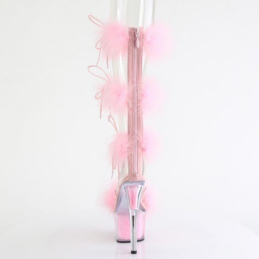 Product image of Pleaser ADORE-728F Clr-B. Pink Fur/M 7 Inch Heel 2 3/4 Inch PF Marabou Fur Sandal Back Zip