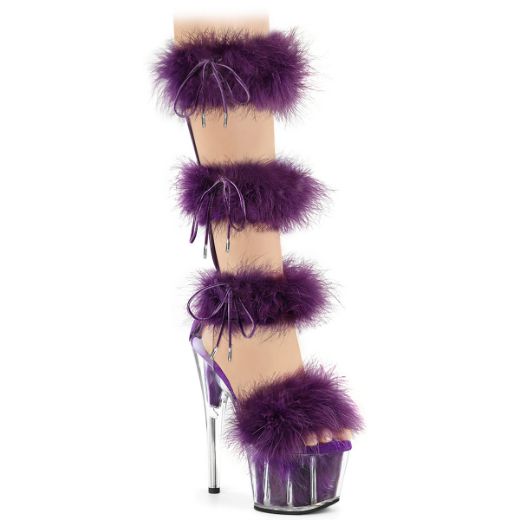 Product image of Pleaser ADORE-728F Clr-Purple Fur/M 7 Inch Heel 2 3/4 Inch PF Marabou Fur Sandal Back Zip