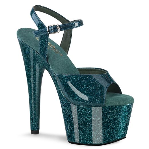 Product image of Pleaser ADORE-709GP Teal Glitter Pat/M 7 Inch Heel 2 3/4 Inch PF Ankle Strap Sandal