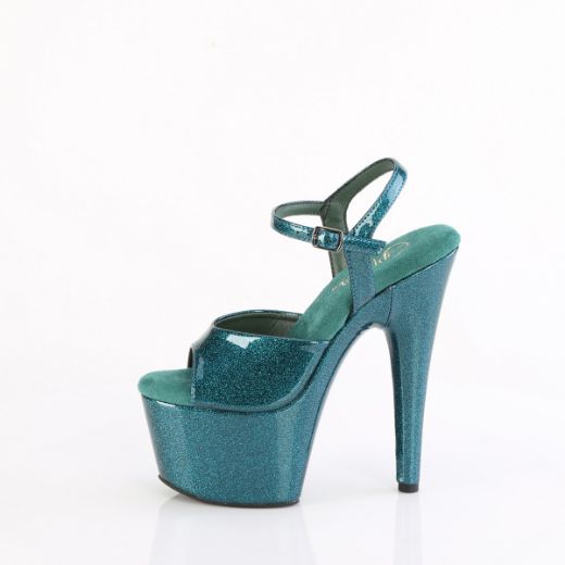 Product image of Pleaser ADORE-709GP Teal Glitter Pat/M 7 Inch Heel 2 3/4 Inch PF Ankle Strap Sandal