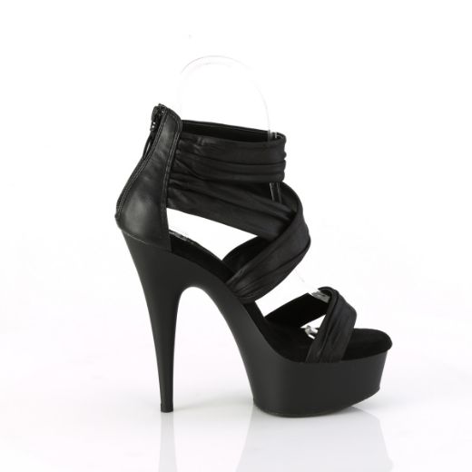 Product image of Pleaser DELIGHT-620 Blk Faux Le-Fabric/Blk Matte 6 Inch Heel 1 3/4 Inch PF Ruched Ankle Strap Sandal Back Zip