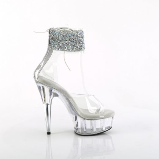 Product image of Pleaser DELIGHT-624RS-02 Clr-Slv AB RS/Clr 6 Inch Heel 1 3/4 Inch PF RS Ankle Cuff Sandal Back Zip