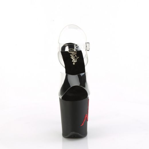 Product image of Pleaser FLAMINGO-808TGRS Clr/Blk-Red 8 Inch Heel 4 Inch PF Ankle Strap Sandal w/RS Trucker Girl