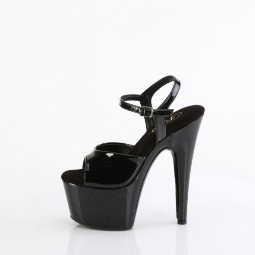 Product image of Pleaser ADORE-709GP Blk Glitter Pat/M 7 Inch Heel 2 3/4 Inch PF Ankle Strap Sandal