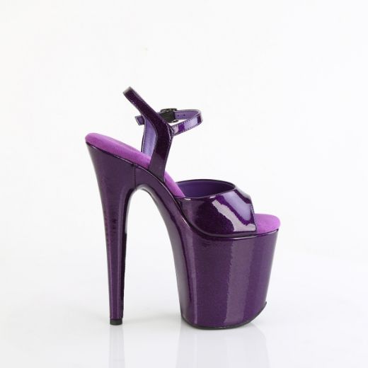 Product image of Pleaser FLAMINGO-809GP Purple Glitter Pat/M 8 Inch Heel 4 Inch PF Ankle Strap Sandal
