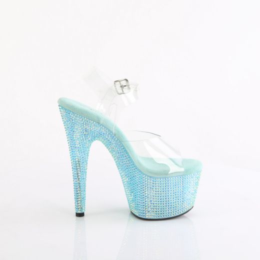 Product image of Pleaser BEJEWELED-708RRS Clr/Aqua RS 7 Inch Heel 2 3/4 Inch PF Ankle Strap Sandal w/ Resin RS