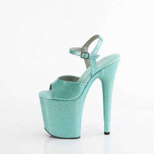 Product image of Pleaser FLAMINGO-809GP Aqua Glitter Pat/M 8 Inch Heel 4 Inch PF Ankle Strap Sandal