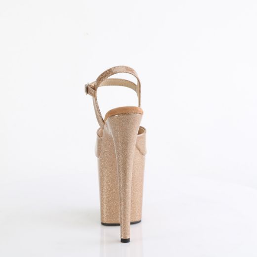 Product image of Pleaser FLAMINGO-809GP Gold Glitter Pat/M 8 Inch Heel 4 Inch PF Ankle Strap Sandal