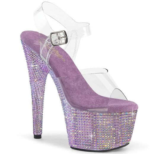 Product image of Pleaser BEJEWELED-708RRS Clr/Lavender RS 7 Inch Heel 2 3/4 Inch PF Ankle Strap Sandal w/ Resin RS
