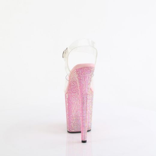 Product image of Pleaser BEJEWELED-808RRS Clr/B. Pink RS 8 Inch Heel 4 Inch PF Ankle Strap Sandal w/ Resin RS