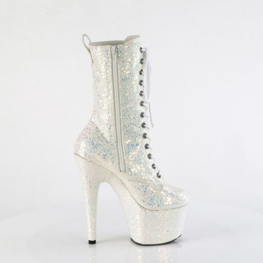 Product image of Pleaser ADORE-1040-IG Opal Iridescent Glitter/M 7 Inch Heel 2 3/4 Inch PF Lace-Up Holo Glitter Ankle Boot Side Zip