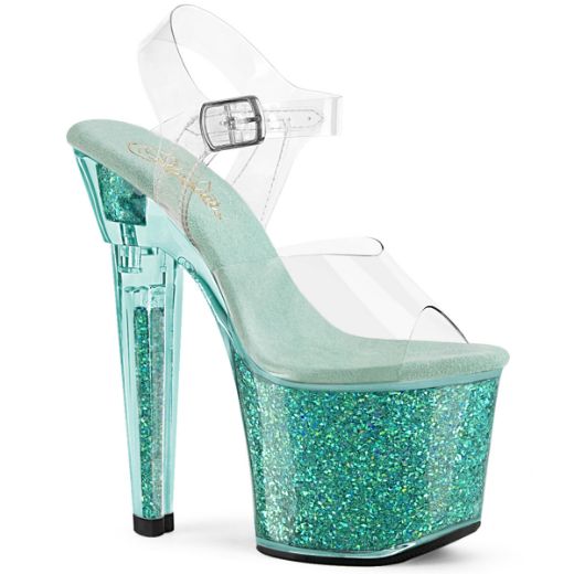 Product image of Pleaser LOVESICK-708SG Clr/Aqua multi Iridescent Glitters 7 Inch Heel 3 1/4 Inch PF Ankle Strap Sandal w/Iridescent Glitters