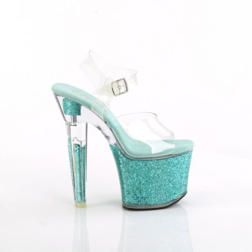 Product image of Pleaser LOVESICK-708SG Clr/Aqua multi Iridescent Glitters 7 Inch Heel 3 1/4 Inch PF Ankle Strap Sandal w/Iridescent Glitters