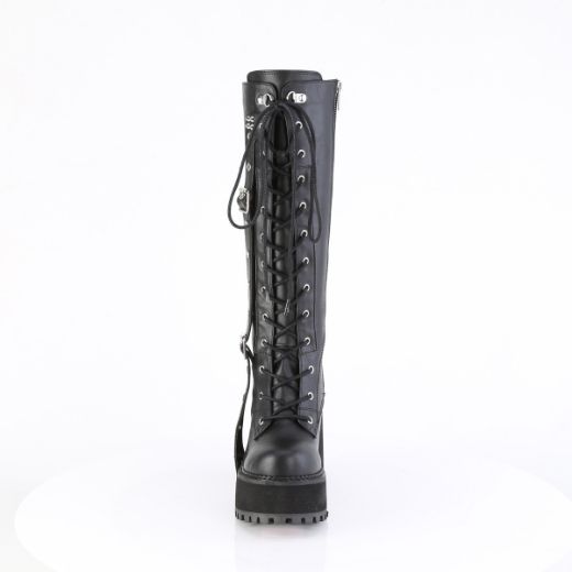 Product image of Demoniacult ASSAULT-218 Blk Vegan Leather 4 3/4 Inch Heel 2 1/4 Inch PF Lace-Up Knee High Boot Inside Zip