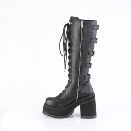 Product image of Demoniacult ASSAULT-218 Blk Vegan Leather 4 3/4 Inch Heel 2 1/4 Inch PF Lace-Up Knee High Boot Inside Zip