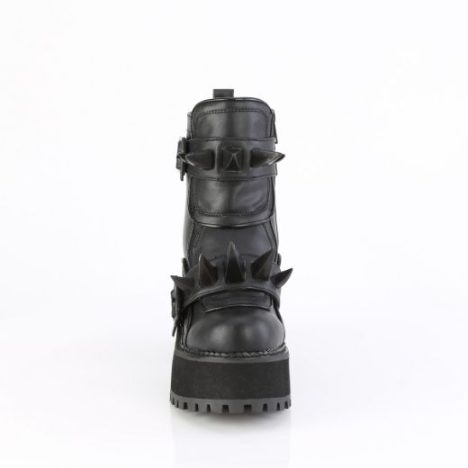 Product image of Demoniacult ASSAULT-72 Blk Vegan Leather 4 3/4 Inch Heel 2 1/4 Inch PF Ankle Boot Inside Zip