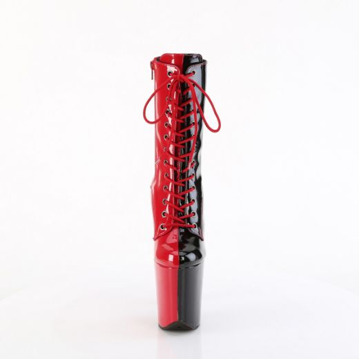 Product image of Pleaser FLAMINGO-1040TT Red-Blk Pat/Red-Blk 8 Inch Heel 4 Inch PF Two Tone Lace-Up Ankle Boot Side Zip