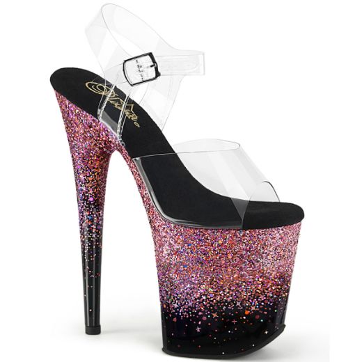 Product image of Pleaser FLAMINGO-808SS Clr/Blk-Pink Multi Glitter 8 Inch Heel 4 Inch PF Ankle Strap Sandal
