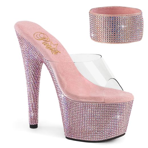 Product image of Pleaser BEJEWELED-712RS Clr/B. Pink Multi RS 7 Inch Heel 2 3/4 Inch PF RS Embellished Slide w/Matching Cuff